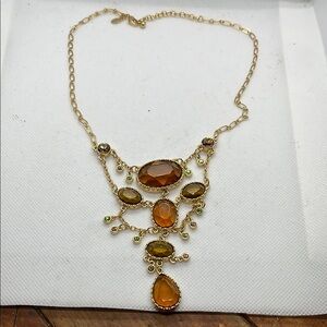 Elegant Gold Necklace with Amber and Green Accents